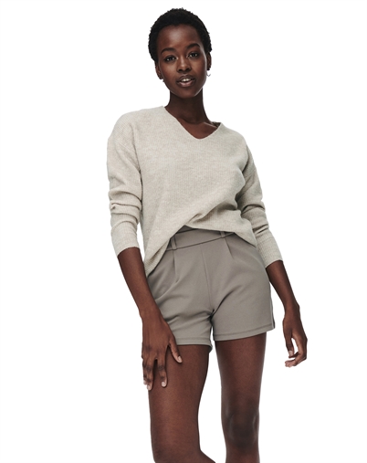 Only - OnlCamilla V-Neck L/S Strik - Pumice Stone/Melange